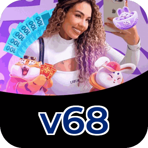 Interface do aplicativo v68 mostrando jogos disponíveis no iOS e Android